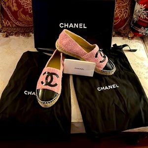 Slightly used Chanel espadrille with box, dust bag and enclosures. Very clean.